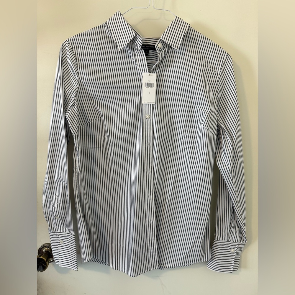 Banana Republic Black and White Striped Button Down Shirt